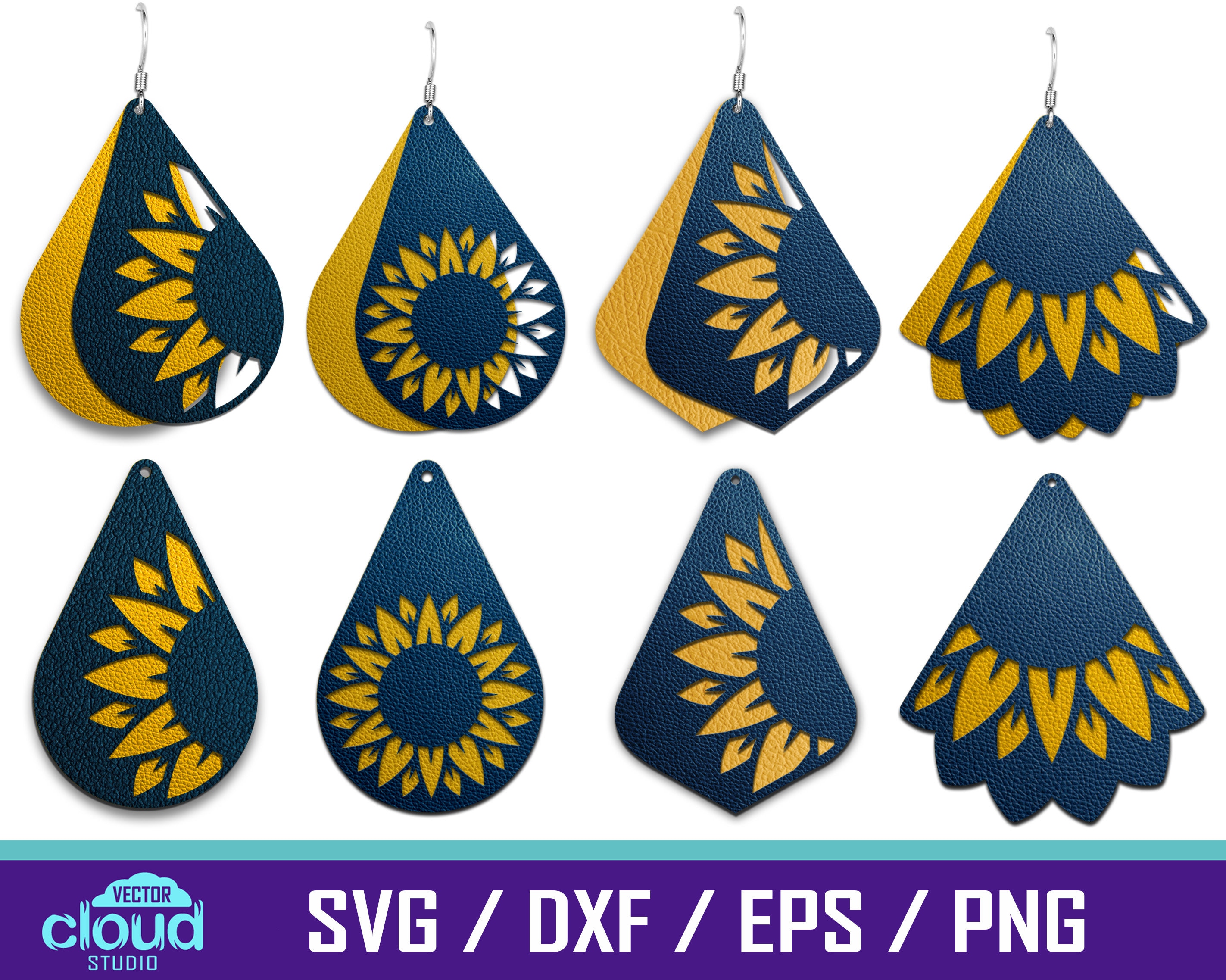 4 Sunflower Earring Svg Dxf Eps Png Vector Cut File. Faux - Etsy